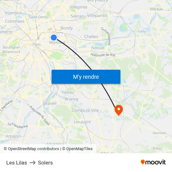 Les Lilas to Solers map