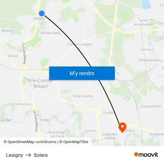 Lesigny to Solers map
