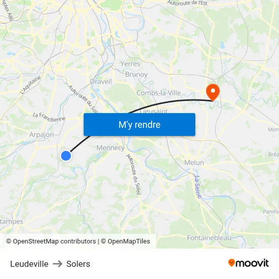 Leudeville to Solers map
