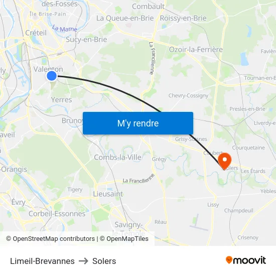 Limeil-Brevannes to Solers map