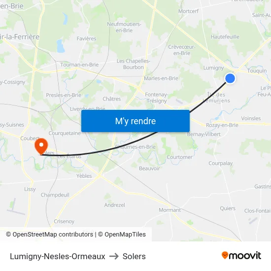Lumigny-Nesles-Ormeaux to Solers map