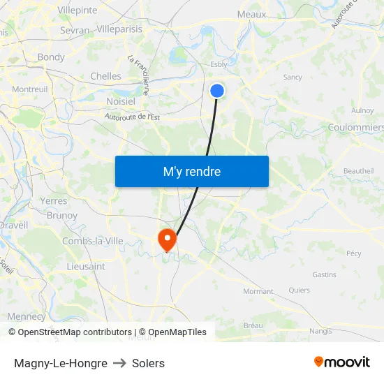 Magny-Le-Hongre to Solers map
