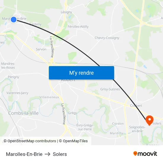 Marolles-En-Brie to Solers map