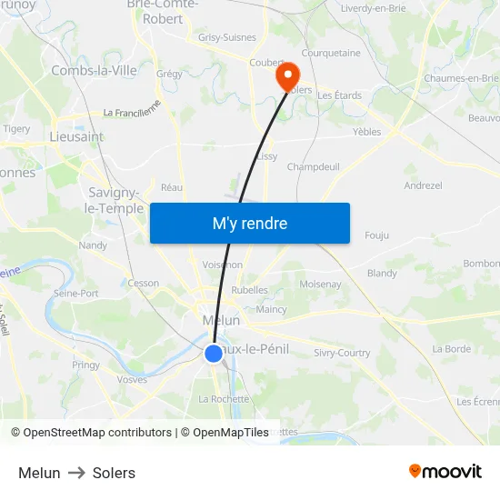 Melun to Solers map