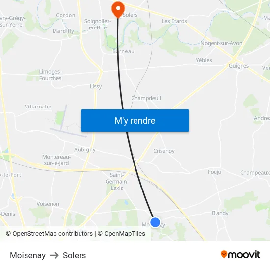 Moisenay to Solers map
