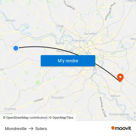 Mondreville to Solers map