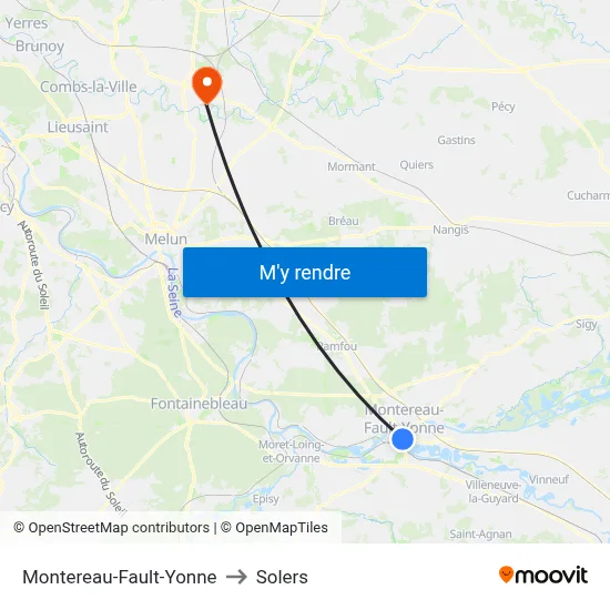 Montereau-Fault-Yonne to Solers map