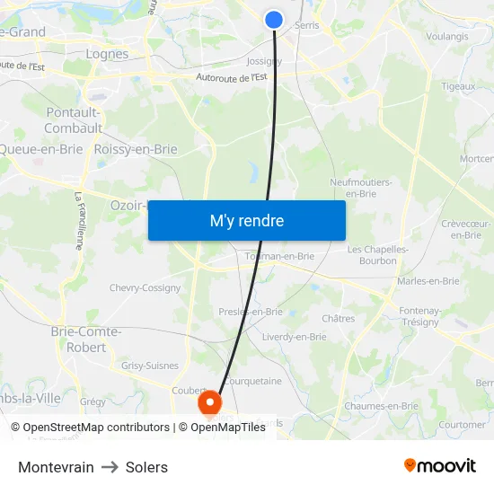 Montevrain to Solers map