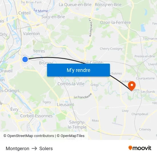 Montgeron to Solers map