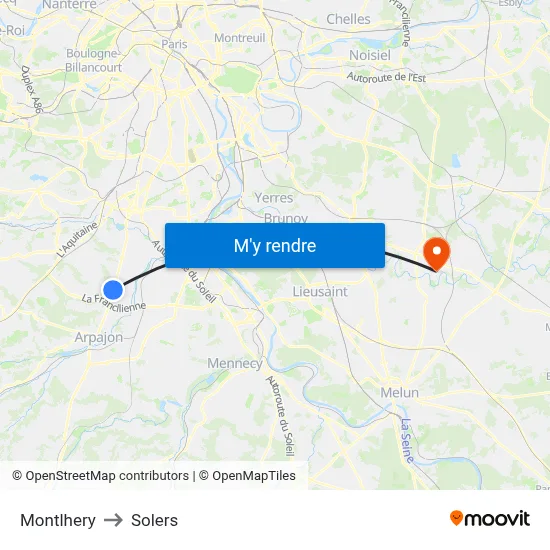 Montlhery to Solers map