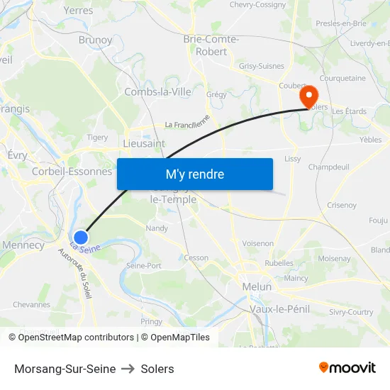 Morsang-Sur-Seine to Solers map