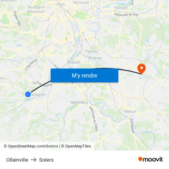 Ollainville to Solers map