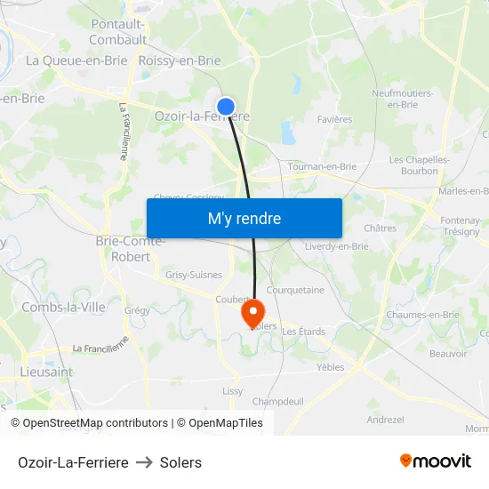 Ozoir-La-Ferriere to Solers map