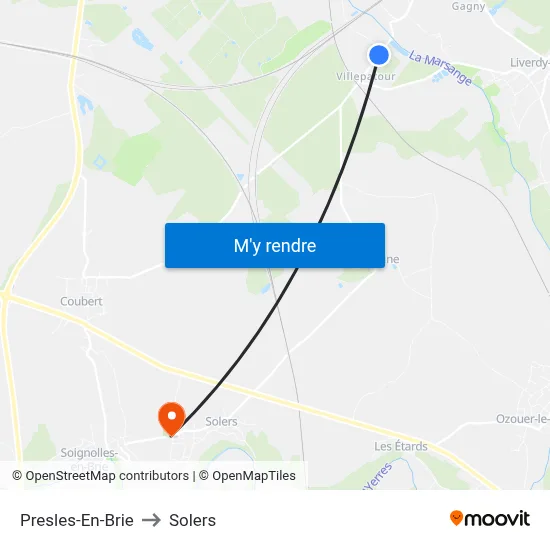 Presles-En-Brie to Solers map