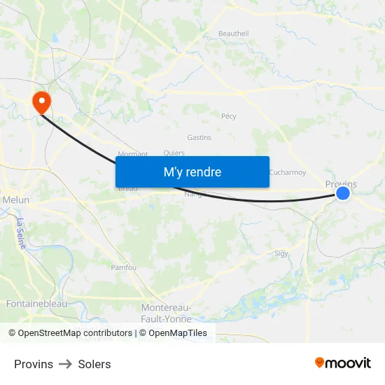 Provins to Solers map