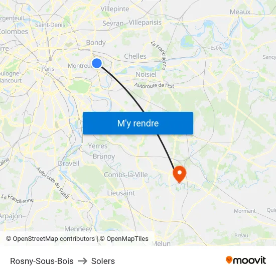 Rosny-Sous-Bois to Solers map