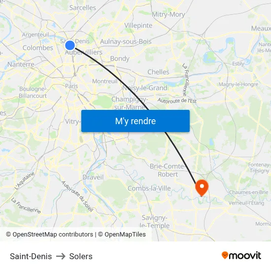 Saint-Denis to Solers map