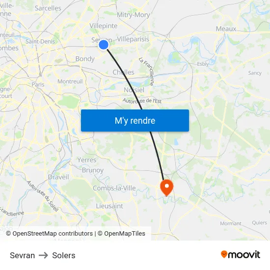Sevran to Solers map