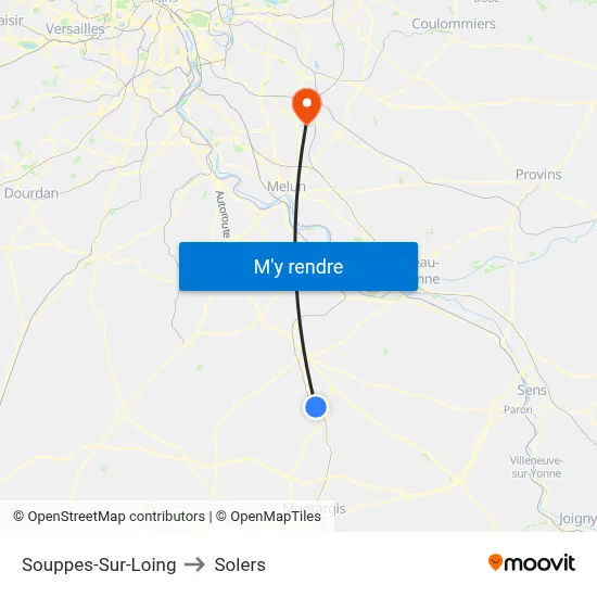 Souppes-Sur-Loing to Solers map