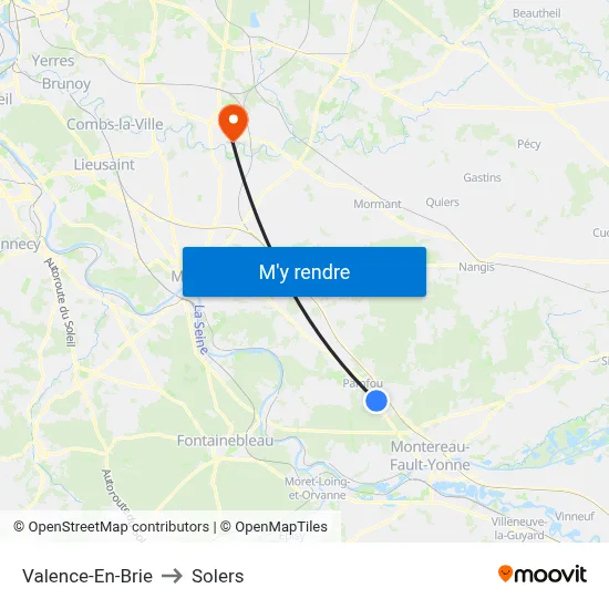 Valence-En-Brie to Solers map