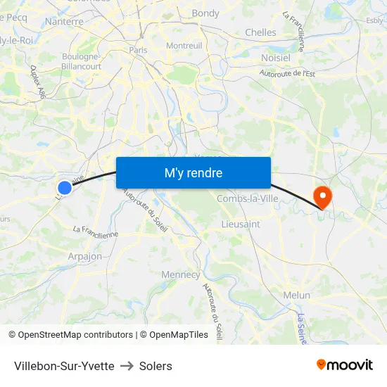 Villebon-Sur-Yvette to Solers map