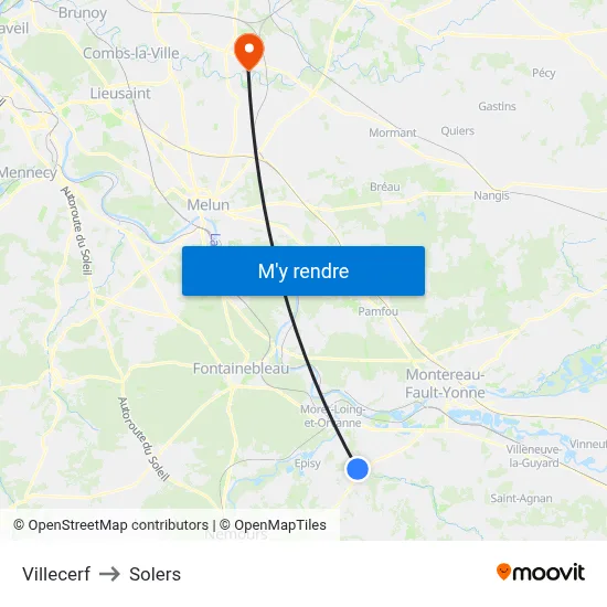 Villecerf to Solers map