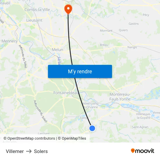 Villemer to Solers map