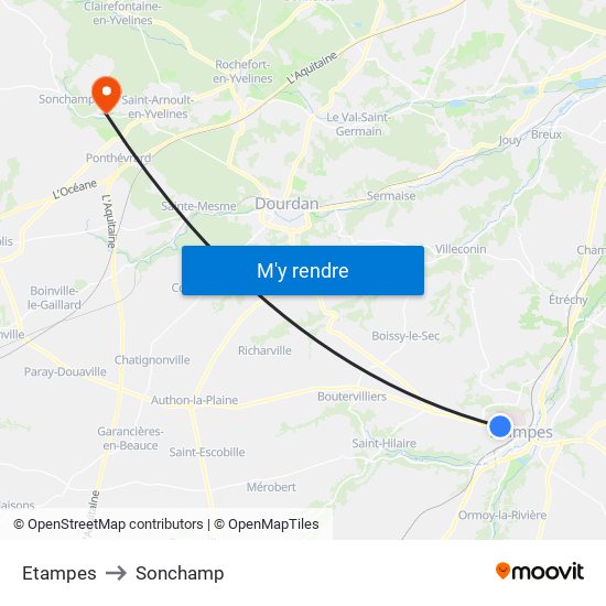 Etampes to Sonchamp map