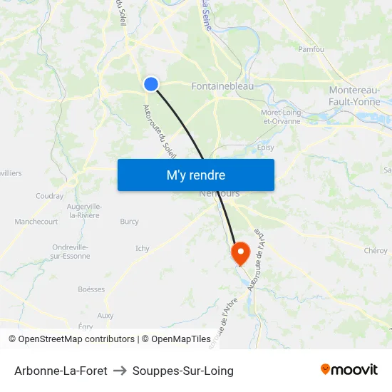 Arbonne-La-Foret to Souppes-Sur-Loing map