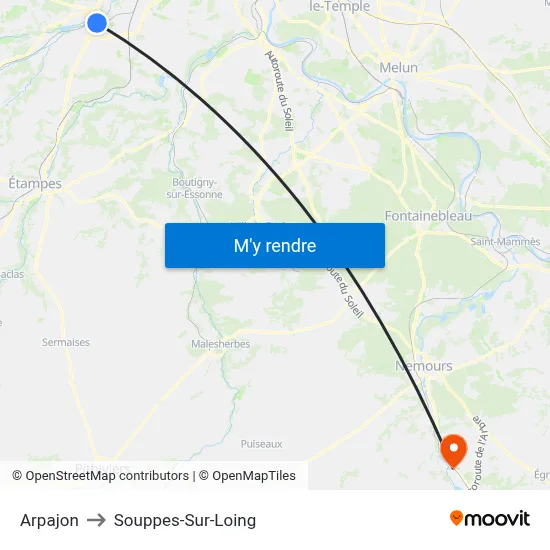 Arpajon to Souppes-Sur-Loing map