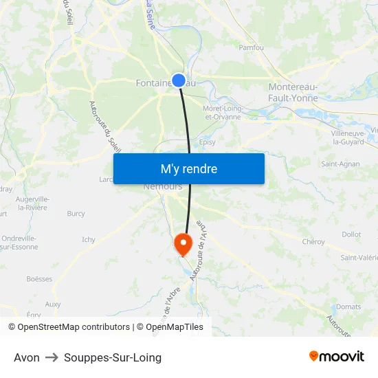Avon to Souppes-Sur-Loing map