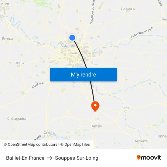 Baillet-En-France to Souppes-Sur-Loing map