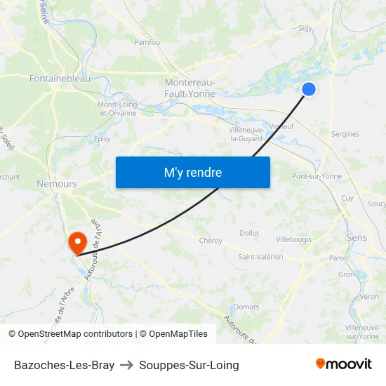 Bazoches-Les-Bray to Souppes-Sur-Loing map