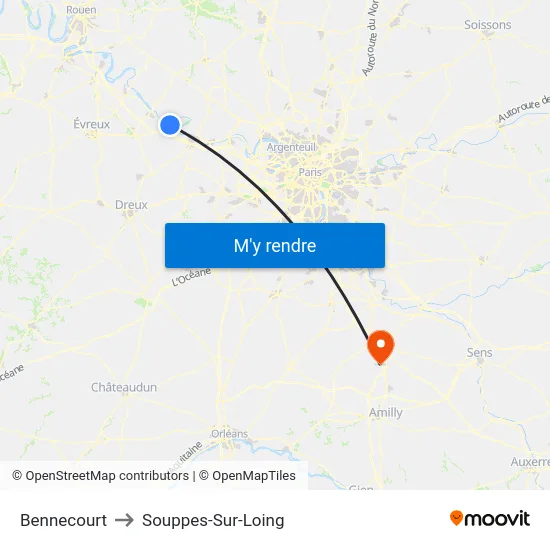 Bennecourt to Souppes-Sur-Loing map