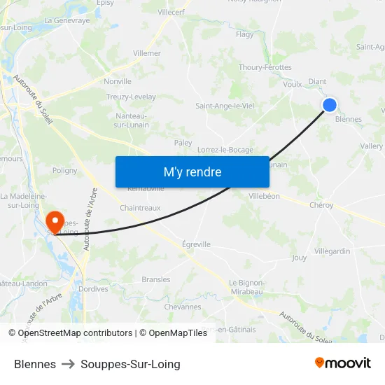 Blennes to Souppes-Sur-Loing map