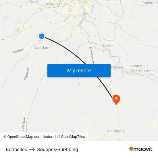 Bonnelles to Souppes-Sur-Loing map