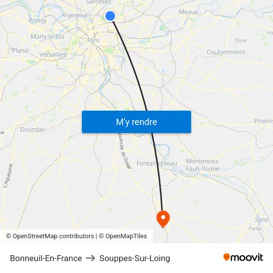 Bonneuil-En-France to Souppes-Sur-Loing map