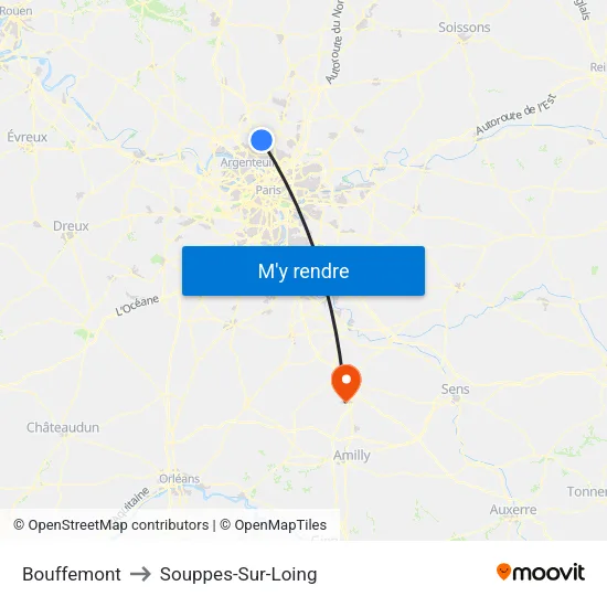 Bouffemont to Souppes-Sur-Loing map