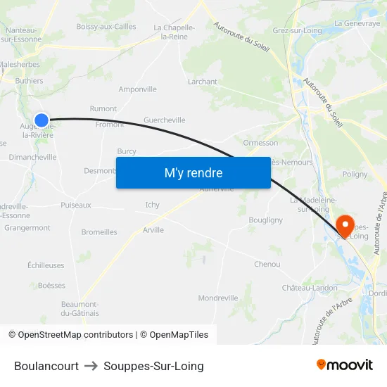 Boulancourt to Souppes-Sur-Loing map