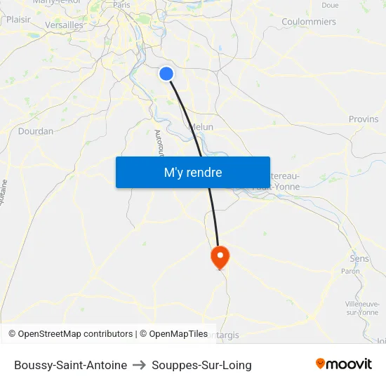 Boussy-Saint-Antoine to Souppes-Sur-Loing map