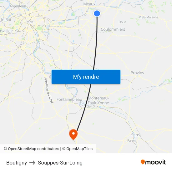 Boutigny to Souppes-Sur-Loing map