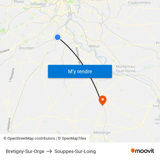 Bretigny-Sur-Orge to Souppes-Sur-Loing map