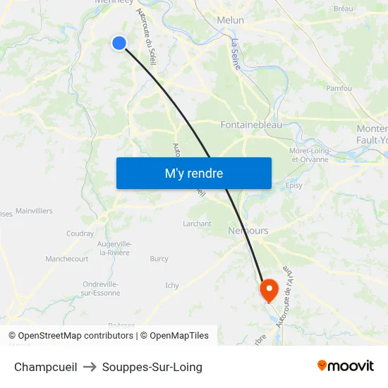 Champcueil to Souppes-Sur-Loing map