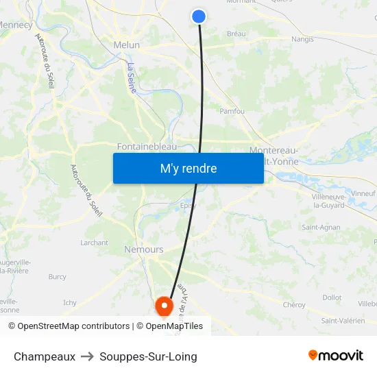 Champeaux to Souppes-Sur-Loing map