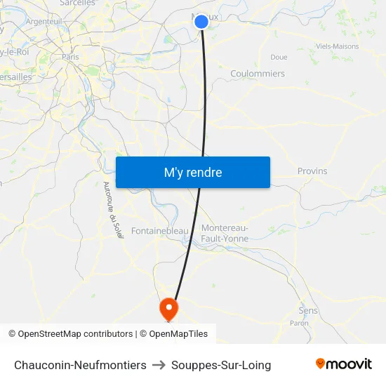 Chauconin-Neufmontiers to Souppes-Sur-Loing map