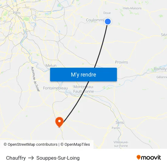 Chauffry to Souppes-Sur-Loing map