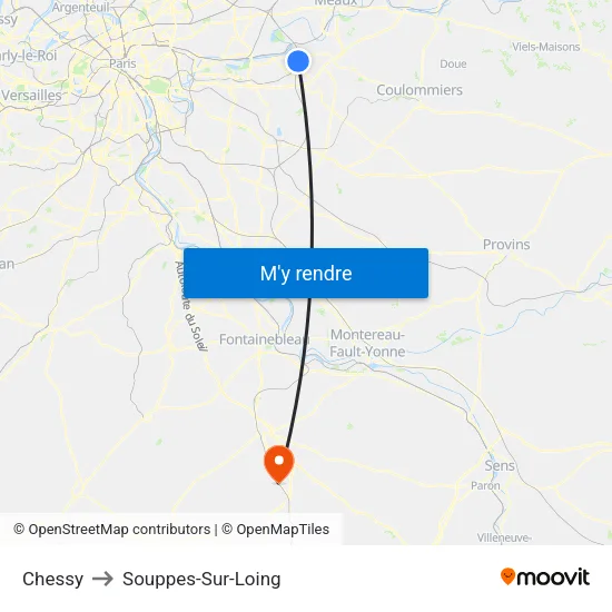 Chessy to Souppes-Sur-Loing map
