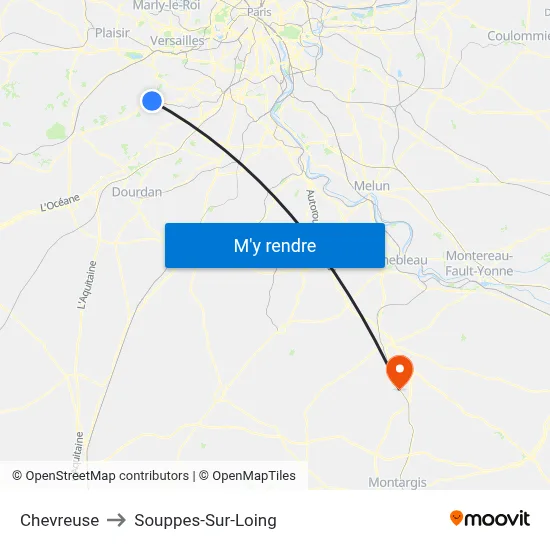 Chevreuse to Souppes-Sur-Loing map
