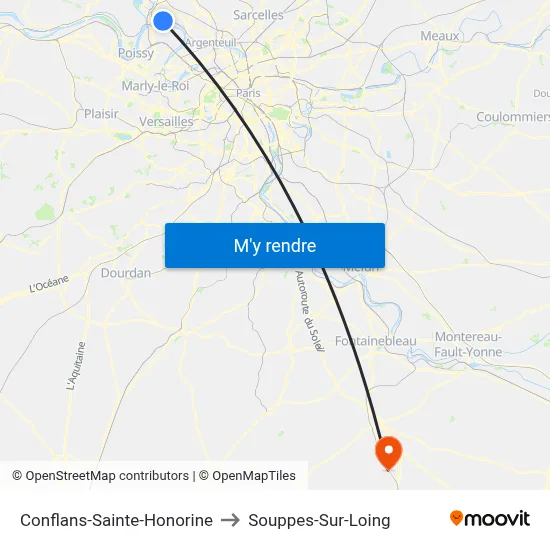 Conflans-Sainte-Honorine to Souppes-Sur-Loing map