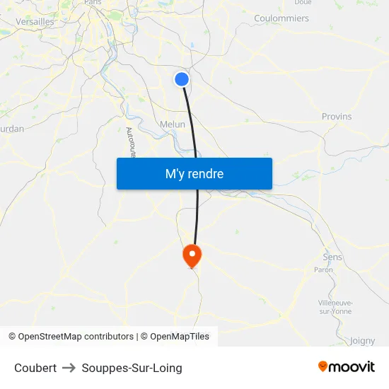 Coubert to Souppes-Sur-Loing map